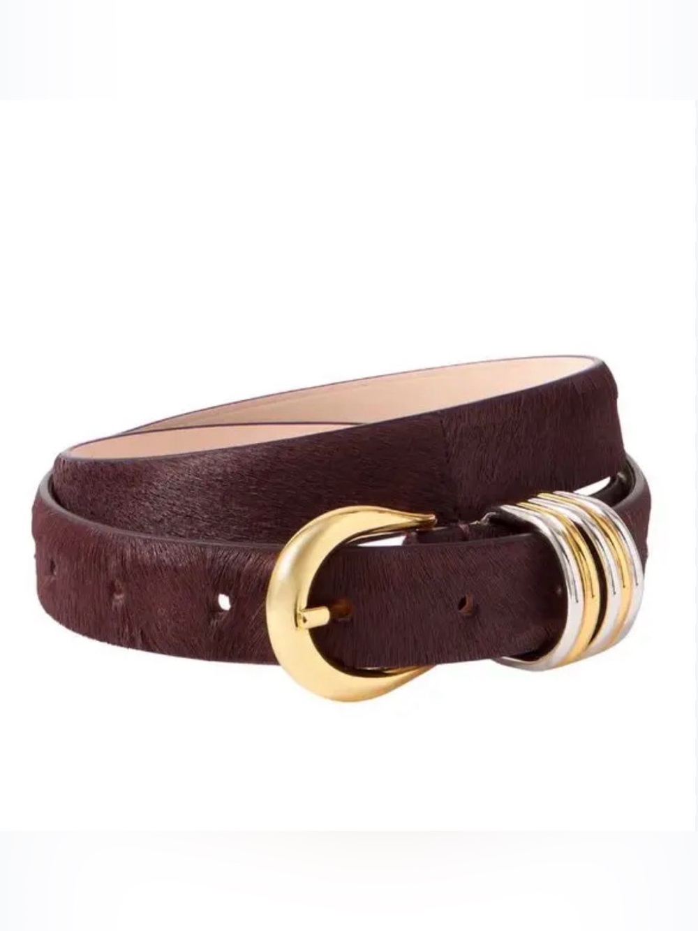 Women's Déhanche Dark Brown Haircalf Belt with Mixed Metal